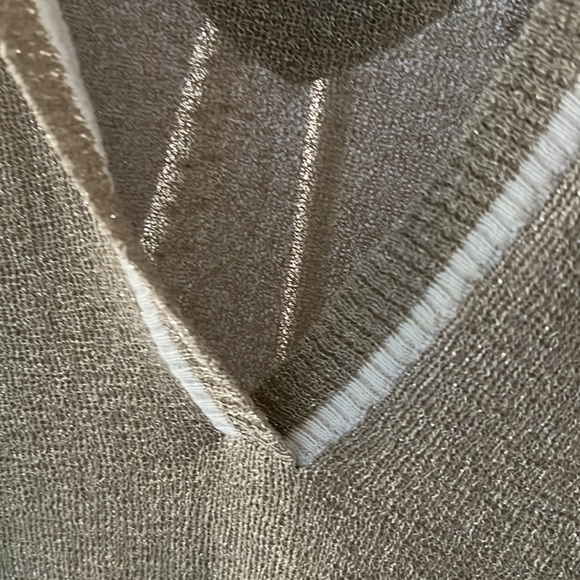 Mihoko Saito Sheer Metallic Gold Hoodie Drawstring Deep V-Neck Low Cut Small - Picture 7 of 10